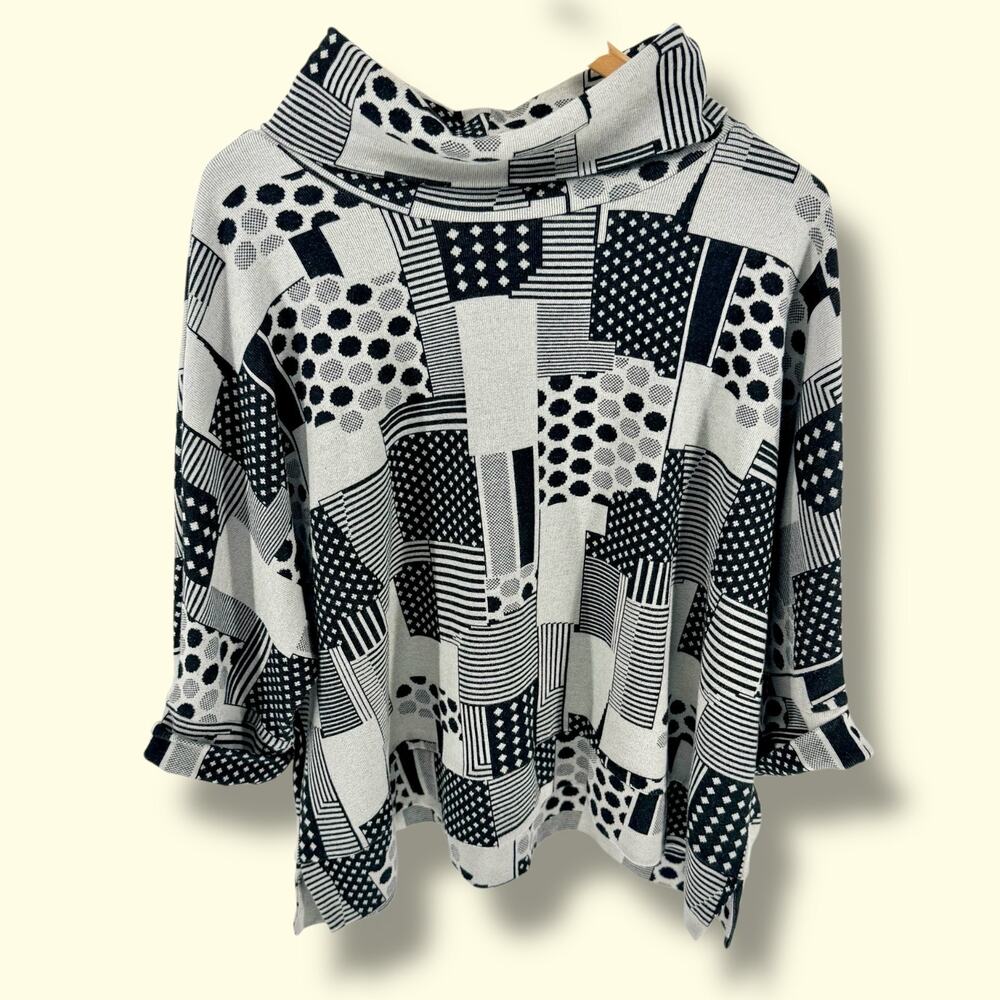 Chalet et Ceci Geometric Patchwork Cowl Neck Sweater Top Women's M Art to Wear